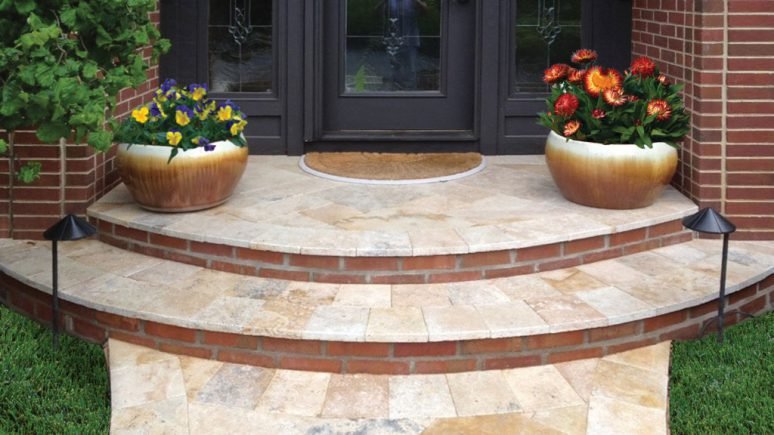 kalahari travertine home entryway with stairs