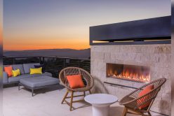 Outdoor fireplace with Nadia Neo Ledge: Sawn wall