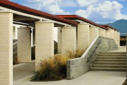 Stella Neo Planks natural stone thin veneer installed on exterior walls and columns of school