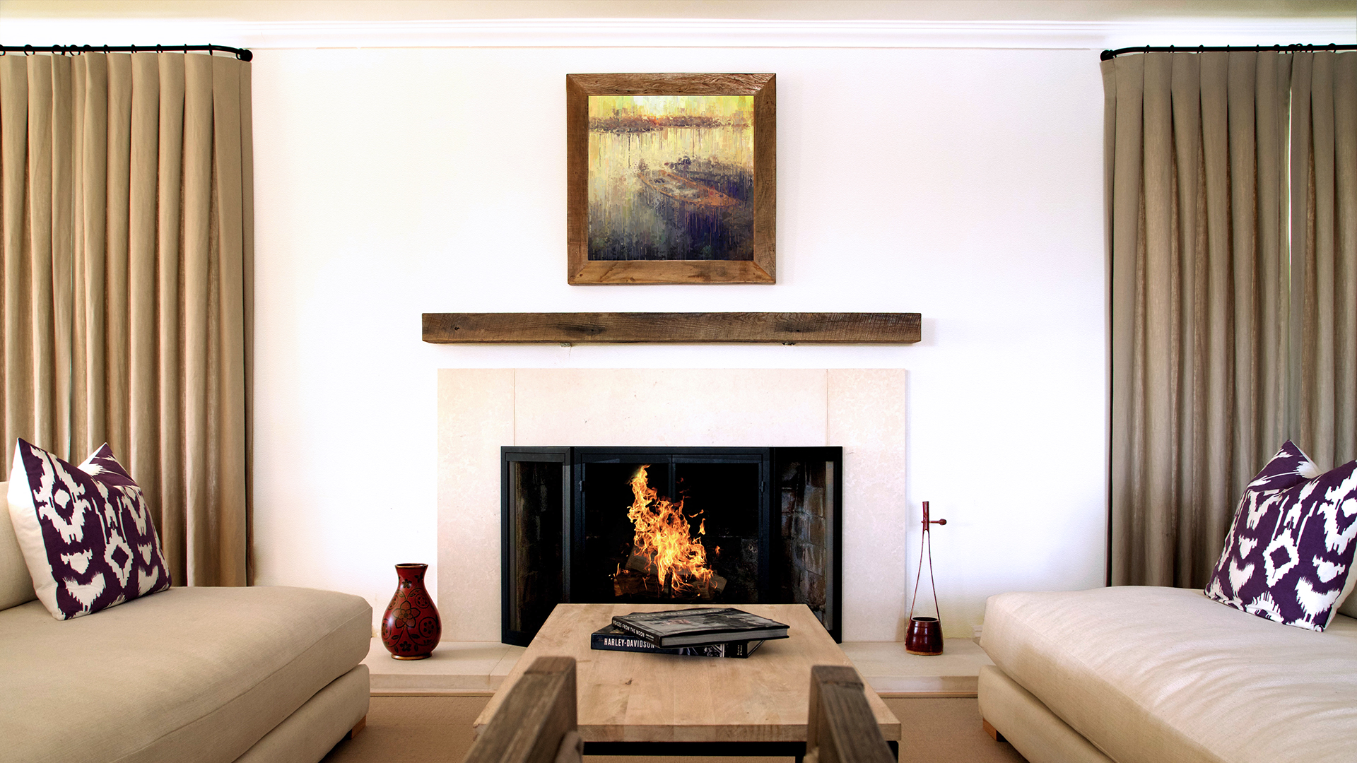 interior fireplace with blanco custom architectural cut stone installed