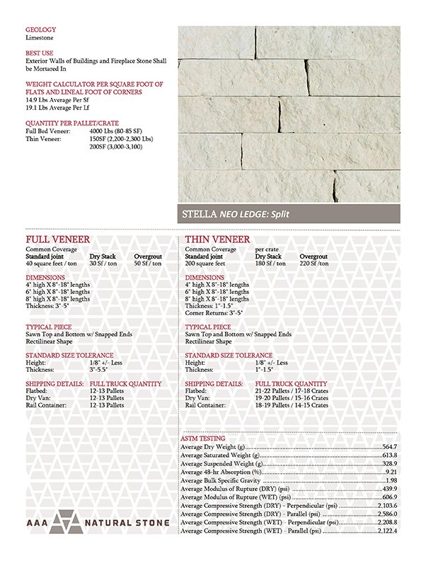 Stella Neo Ledge: Split Spec Sheet