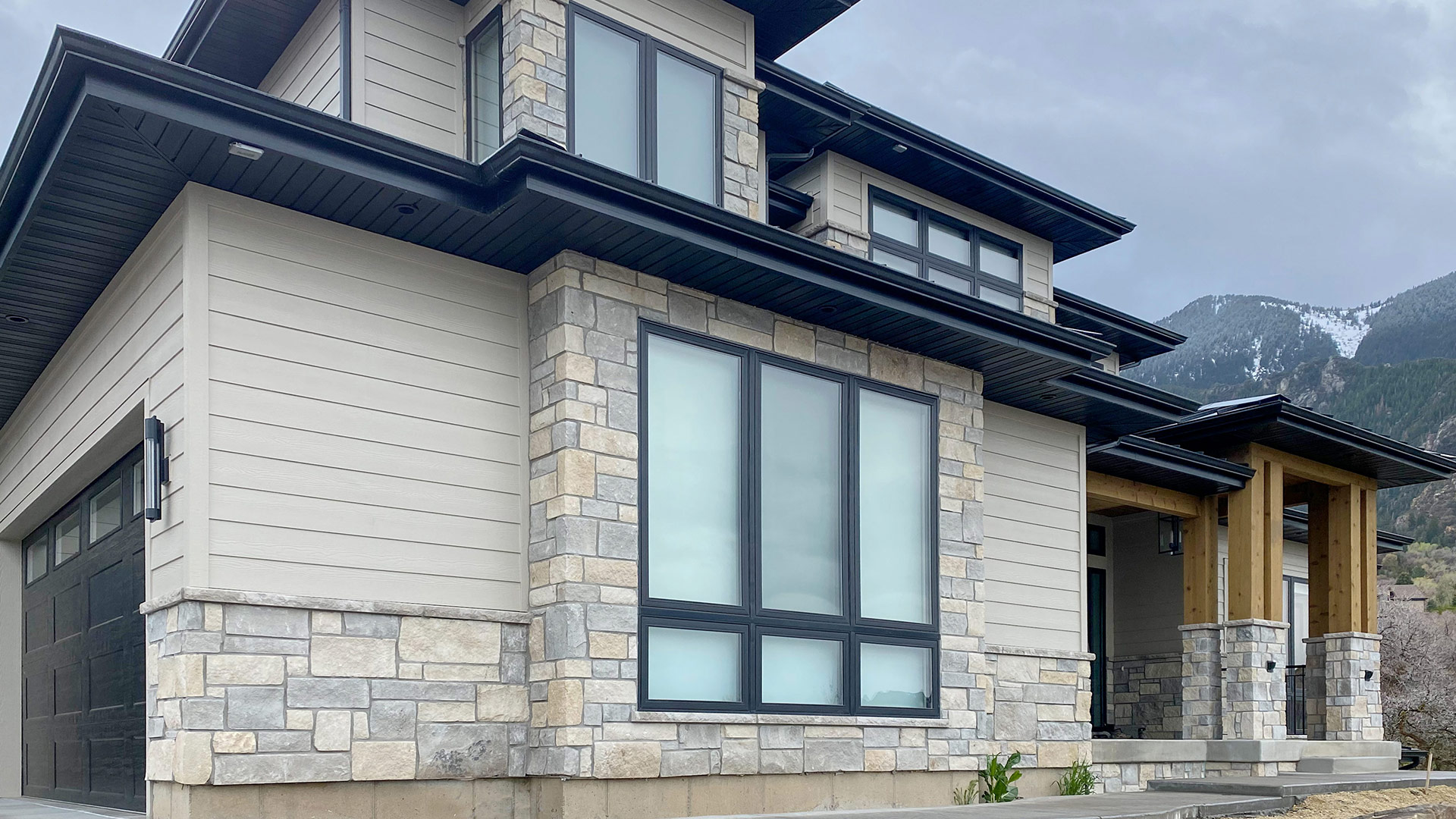 Tahoe Traditional natural stone thin veneer installed on exterior of custom home.